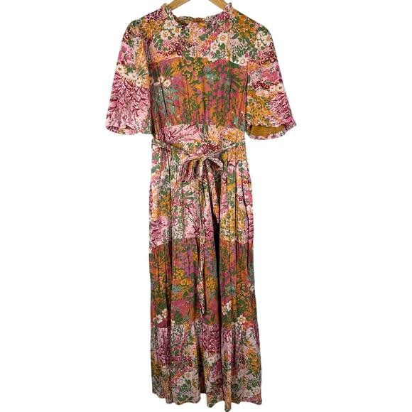 Banjanan Hilary Dress in Loki’s Garden Puffed Sleeve Midi‎ Dress Size Medium - Picture 1 of 12